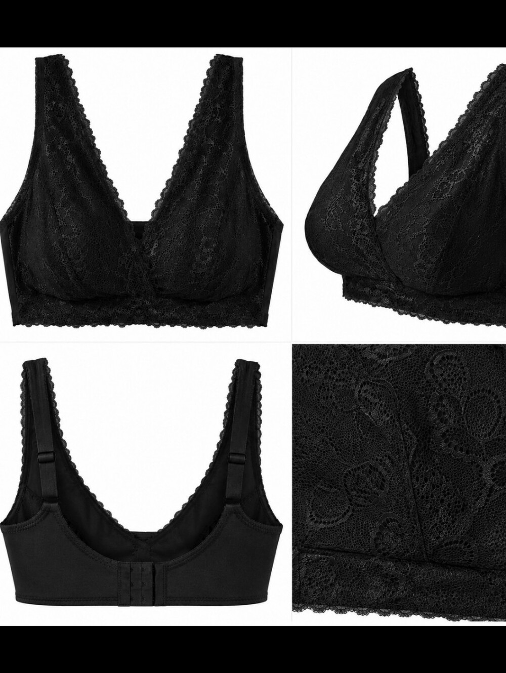 Black Lace Wireless Bralette - Women Intimates